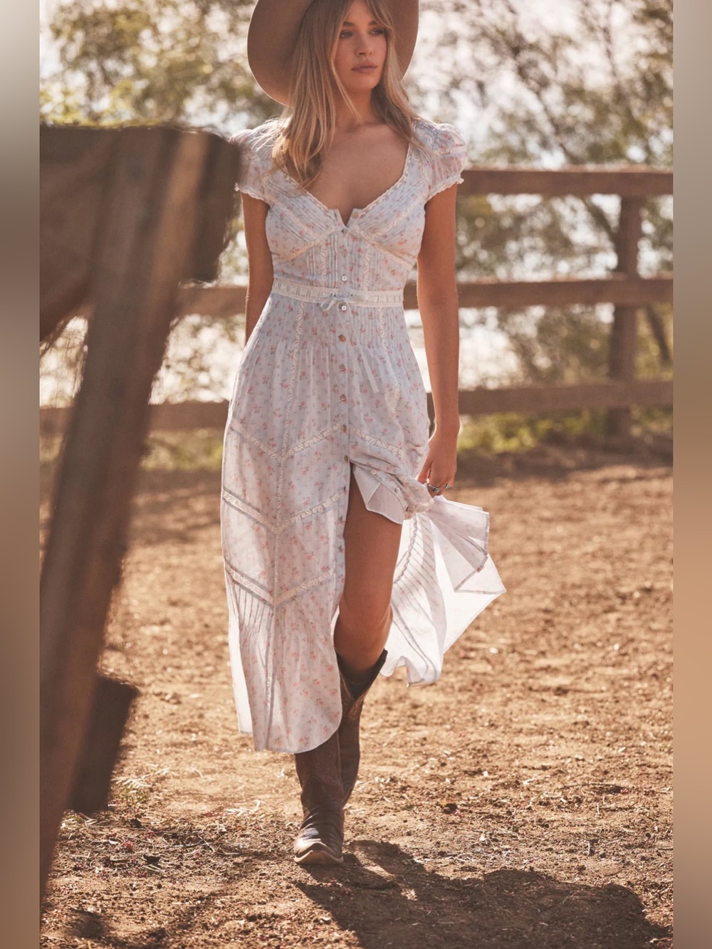 LoveShackFancy Aurela Floral Cotton Midi Dress